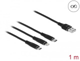 Кабел за зареждане Delock 3in1 USB-Lightnin Micro USB-USB-C 1m Black 0