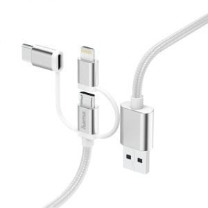 Кабел 3в1 Micro USB кабел с адаптер USB-C/Lightning 0.2m бял 0
