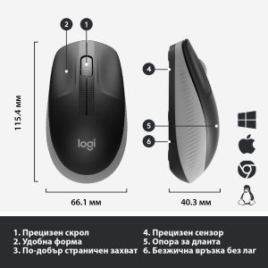 Кликни за увеличение Мишка безжична Logitech M190 MID GREY 0